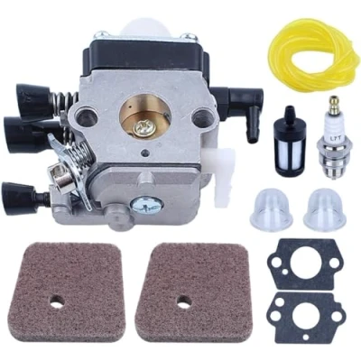 Image de Kit Carburateur pour Stihl FS38 FS45 FS46 FS55 HS45 HK45 KM55 FC55 Débroussailleuse, ADEFOL avec Joints + Bougie Filtre à Air Pièces de Rechange Accessoire