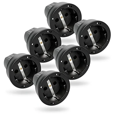 Image de greate Prise Fiche femelle en caoutchouc anti courbures 6x electrique noire, 250V, 16A, IP20 pour usage intérieur solide