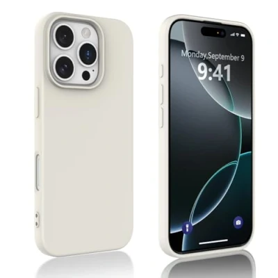 Image de Ruayia Coque pour iPhone 16 Pro Max, en Silicone Liquide Compatible avec Anti Choc Protection Étui Ultra Fine TPU Souple Doublure Microfibre Rayures Blanc