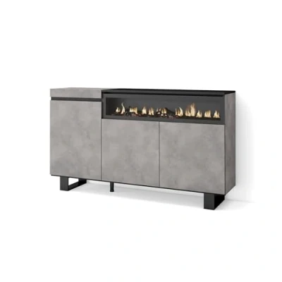 Image de Skraut Home Buffet Salon et Cuisine Meuble de Rangement, Commode 150x87x35cm 3 Portes Cheminée électrique Design Industriel Style Moderne Ciment