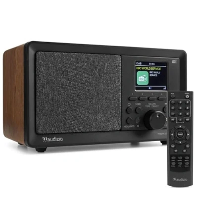 Image de Audizio Padova Radio Dab+ avec Bluetooth Bois, Fonction Réveil, Haut Parleur Intégré, Lecteur MP3, Stations Pré Réglables, Idéale pour Écouter Vos Radios Préférées Partout