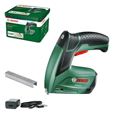 Image de Bosch Home and Garden Agrafeuse sans fil PTK 3,6 LI (batterie intégrée, V, 30 frappes/min, dans une boîte en métal)