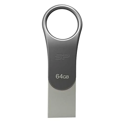 Image de Silicon Power Mobile C80 lecteur USB flash 64 Go Type A / C 3.0 (3.1 Gen 1) Titane Lecteurs (64 Go, C, 1), Sans capuchon, 8 g, Titane)