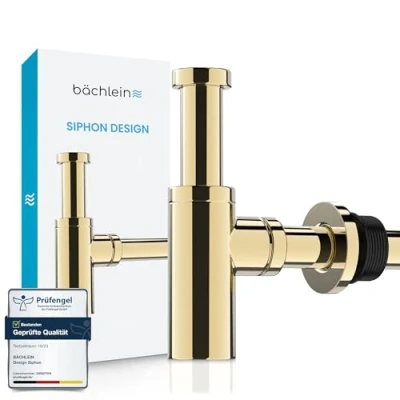 Image de Bächlein Siphon Universel pour Lavabo et Évier Bonde de Design Adaptable Anti Odeur avec Orifice Nettoyage + Mode d’Emploi Dorée