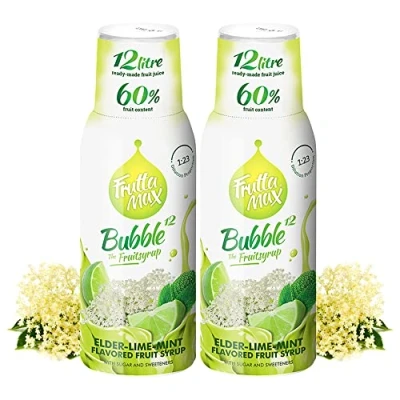 Image de 2 x FruttaMax Concentré de sirop fruits Moins sucre avec 60% convient pour machine à soda (2 500 ml) Fleur sureau citron chaux menthe)