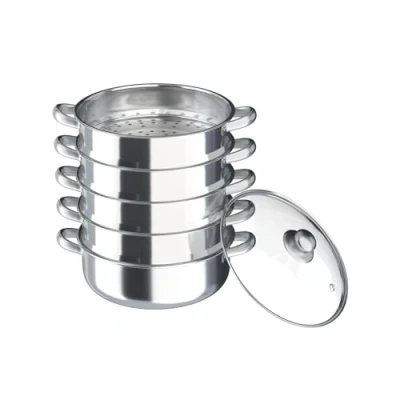 Image de WUPYI2018 Cuiseur Vapeur en Acier Inoxydable, 4 récipients de Cuisson à Vapeur, avec Couvercle Verre, 30 cm