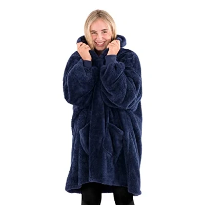 Image de Snug Rug Hoodie Sweat à Capuche Couverture surdimensionnée Douce et Chaude en Tissu Sherpa Polaire Taille Unique Unisexe (bleu marine)