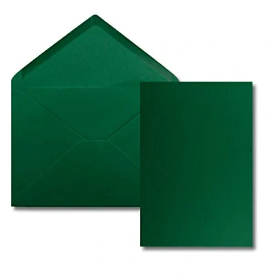 Image de Lot de 100 Cartes Avec Enveloppes simples au format A5 (14,8 x 21 cm) C5 (15,4 22 fermeture par collage humide Vert foncé