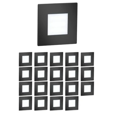 Image de ledscom.de 20 pièces Lumière d&#039;escalier LED/lampe murale encastrée FEX pour l&#039;intérieur et l&#039;extérieur, carrée, noire, 85 x 85mm, blanc froid