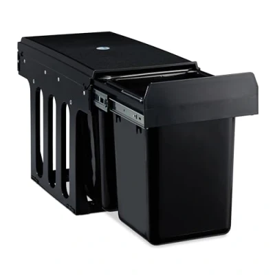 Image de relaxdays poubelle encastrable coulissante, 2 bacs, système de trie pour le sous évier, 2x8 l, 35,5 x 25 47 cm, noir