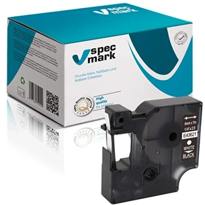 Image de specmark Compatible avec DYMO D1 43621 Ruban encreur 6 mm x 7 m Blanc sur noir pour imprimante LM Label Manager LP Point LW Writer DUO