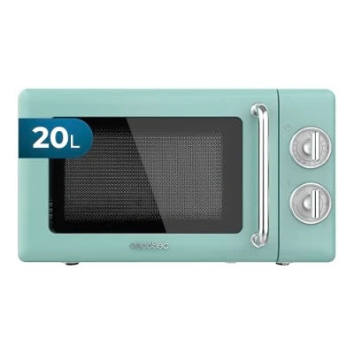 Image de Cecotec Micro Ondes Mécanique Proclean 3010 Retro Vert. 20 L, 700 W en 6 niveaux, minuterie jusqu&#039;à 30 minutes, mode dégivrage, design vert vintage, finitions acier.
