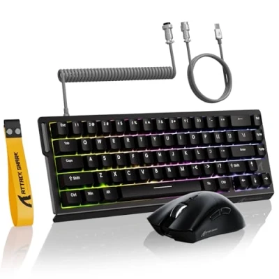Image de MAMBASNAKE ATTACK SHARK X68 HE à Déclenchement Rapide Clavier, Souris R1 et Câble Spiralé 8 KHz, Précision RT 0,01 mm, Clavier Magnétique Filaire de Jeu Sans Fil R1, pour PC/Mac Noir