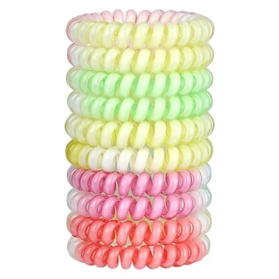 Image de JessLab Élastiques à Cheveux en Spirale, 10Pcs Sans Trace Hair Ties Plastique Bobines de Queues Cheval Supports No Damage Accessoires pour Filles Femmes, Couleurs Assorties (#40)