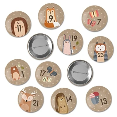 Image de Papierdrachen Lot de 7 badges calendrier l&#039;Avent avec chiffres 1 à 24 pour décorer les calendriers Animaux la forêt Idéal sacs en tissu et