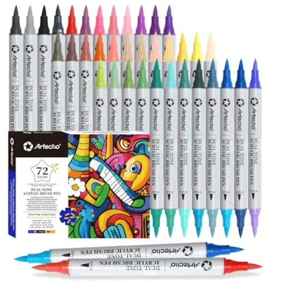 Image de Artecho 72 Farben 36 Stück Acrylstifte Wasserfester Fine Tip Marker mit doppelten Enden für Rock Painting, Glas, Papier, Holz, Ei, Leinwand, Keramik, Stoff, Leder, DIY Crafts