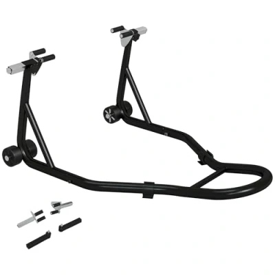 Image de HOMCOM Béquille d&#039;atelier moto avant leve support pour avec bras oscillant en U et L, universel de levage atelier acier noir