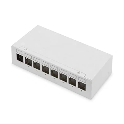 Image de DIGITUS Panneau de Brassage modulaire pour Bureau 8 Ports blindé Montage sur Table ou Mural Gestion des câbles intégrée Module Keystone Distribution Gris Clair