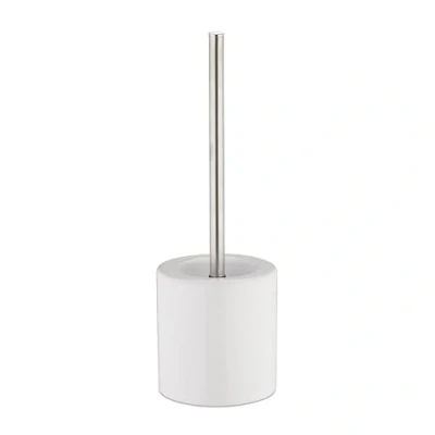 Image de Relaxdays Porte Brosse WC céramique, avec WC, tête Changeable, poignée métal, HxD 38,5 x 12,5 cm, Blanc