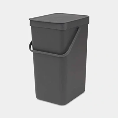 Image de Brabantia Sort &amp; Go Poubelle Recyclage Cuisine Gris (16L) avec Couvercle et Poignée (support mural inclus) Gratuite Sacs PerfectFit inclus