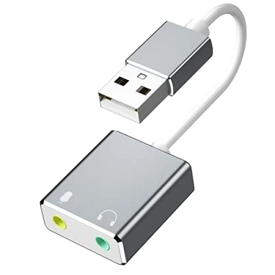 Image de Carte Son Externe USB, Aluminium Adaptateur USB Audio Stéréo vers Jack 3,5mm Plug and Play pour PS4, Raspberry Pi, Windows, Mac, Mac Mini, sans Pilote Requis (Gris)