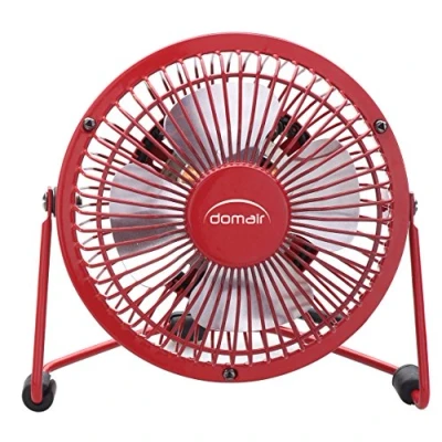 Image de DOMAIR MFRO Mini Ventilateur de Table port USB et prise courant 1 vitesse 4 Watts 15 Débit d&#039;air 285 m3/h inclinable à 90 Rouge