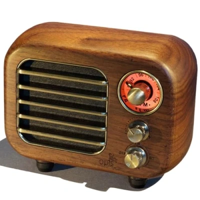 Image de Petit Haut parleur Bluetooth Rétro en Bois et Radio VHF (Noyer) Neuf