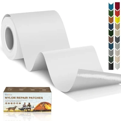Image de Patch en nylon autocollant, Cahomo 7.6x200 cm de réparation imperméable tissu autocollant reparation, pour veste, tentes, doudoune, sac couchage, sacs à dos Blanc