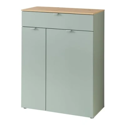 Image de BARI Armoire à chaussures, en vert roseau, aspect chêne artisanal, certifiée FSC, étagère chaussures moderne avec beaucoup d&#039;espace de rangement pour vos 78 x 103 38 cm (l H P)