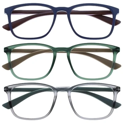 Image de OPULIZE Max Lunettes de Lecture 3 Paires Monture Large et Rectangulaire, Forme Classique Bleu, Vert Gris Mat Hommes Femmes RRR78 367 +1,50