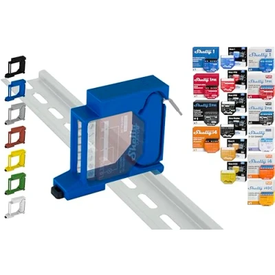 Image de Shelly Support de rail DIN pour 16 shellys : 1 Gen3, 1PM 2PM i4 Plus 1, 1PM, 2PM, i4, 0 10V Dimmer, Wave Shutter, (Bleu Prime)