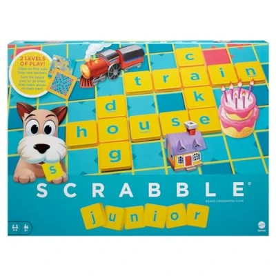 Image de Mattel Games Scrabble Junior, Jeu de Société et Lettres pour enfants dès 6 ans, version anglaise, Y9667, L&#039;emballage peut varier