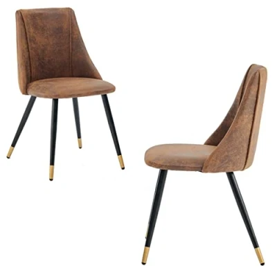 Image de MEUBLE COSY Lot de 2 Chaises Salle à Manger Rétro Fauteuil Assise rembourrée en suédine Pieds Métal Noir, Style Industriel, Marron et Or, 52,5x49,5x83cm