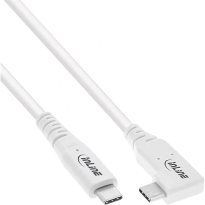 Image de InLine Câble USB4, 240 W, USB C vers C, coudé d&#039;un côté, PD 3.1, 40 Gb/s, 8K@60Hz, Thunderbolt 3, pour écrans, disques durs, cartes graphiques, smartphones et plus encore, 1 m, blanc, 35911W