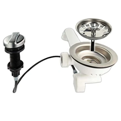 Image de tecuro Bonde pour évier avec tamis 3 1/2&#039;&#039; diamètre 114 mm câble et commande rotative, Acier inoxydable