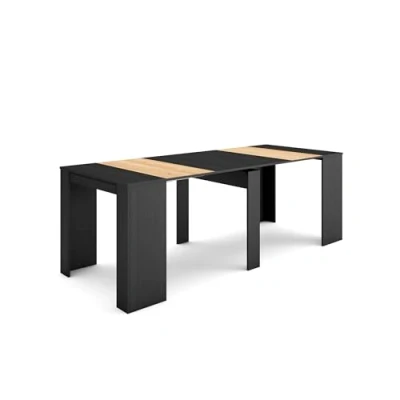 Image de Skraut Home Table Console Extensible Meuble 220 pour 10 Personnes à Manger Style Moderne Noir et chêne