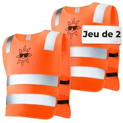 Image de Prowiste 2 Gilet Orange Enfant Visibleité Élevée Taille Universelle pour Enfants de à 12 Ans Certification EN 1150:1999 Vérifiée