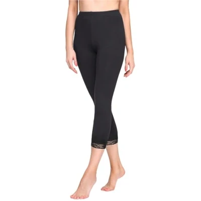 Image de Merry Style Leggings Femme 3/4 Capri Legging Opaques en Viscose avec Dentelle MS10 290 (Noir, M)