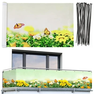 Image de Maximex Pare Vue de Balcon Pratique avec Motif Papillon et Haute résistance aux UV intempéries Séchage Rapide résistant déchirures 5 m