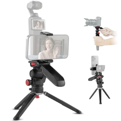 Image de NEEWER Mini Trépied pour Appareil Photo et Smartphone avec poignée/Adaptateur caméra d&#039;action/360 Pan&amp;Tilt, Vlog, Compatible iPhone GoPro Hero 13 12 11 10 Reflex numériques Samsung, TS003