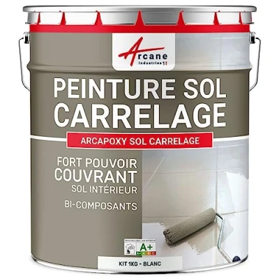 Image de Peinture CARRELAGE SOL Résine pour recouvrir faïence et carreaux ARCAPOXY 1 kg (jusqu&#039;à 5 m² en 2 couches) Blanc RAL 9003 ARCANE INDUSTRIES