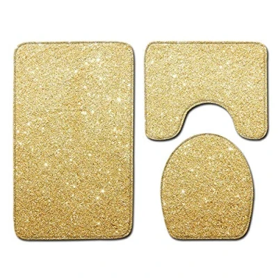 Image de Shinewe Ensemble de 3 tapis salle bain antidérapants pour abattant WC (paillettes dorées)