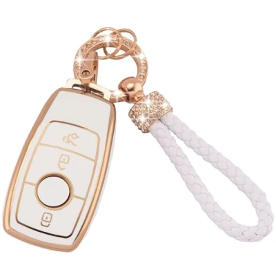 Image de Koaudb Coque de clé Voiture pour Mercedes Benz, 3 Boutons en TPU Souple avec Porte clés Bling Benz A B C E G S SL CLS Classe AMG Smart Key Fob Case (Bz 3L)