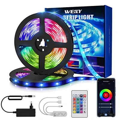 Image de WEILY Ruban LED Smart WiFi Bande 15m RGB Multicolore App Contrôle, Lumineuse Compatible avec Alexa et Google Home, Décor pour Maison Cuisine