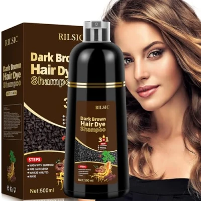Image de Shampoing Colorant, 500ml Naturelle Shampooing Tcheveux colorés, Black Hair Dye Shampoo 3 in 1, Cheveux Blanc Instantanée,Coloration Noir, Teinture Femme Homme (Chatain Foncé)