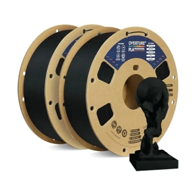 Image de OVERTURE Filament PLA Plus (PLA+) Résistance professionnelle 2 kg 1,75 mm Précision dimensionnelle 99% de probabilité +/ 0,02 Pour imprimante 3D (noir + noir)