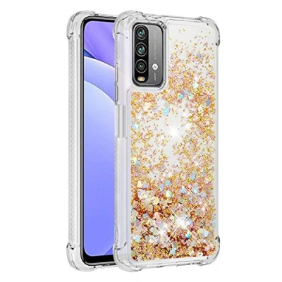 Image de KBIKO zxl Compatible avec Xiaomi Poco M3 Étui, Brillant Paillette Floating Quicksands Housse Coque Transparent TPU Antichoc Protective / Redmi 9T.Gold YBL, (Bumper)