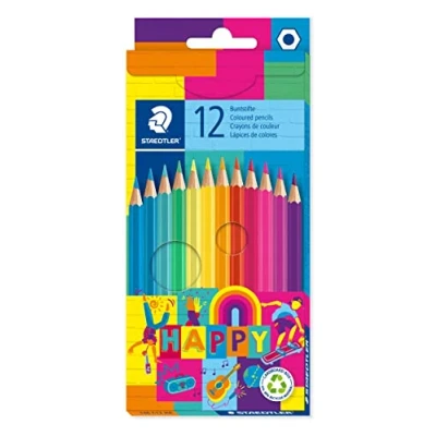 Image de STAEDTLER crayons de couleur Noris Happy avec des couleurs hautement pigmentées, forme hexagonale classique et mine douce, 12 colorés dans un étui en carton, 146 C12 HA