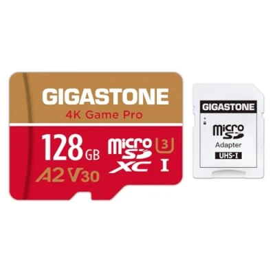 Image de Gigastone Carte Mémoire 128 Go 4K Game Pro Série, Idéal pour Nintendo Switch PS, Haute Vitesse de Lecture allant jusqu&#039;à 100 Mo/s UHD Vidéos, A2 U3 V30 Micro SDXC avec Adaptateur SD.