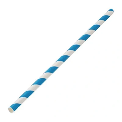 Image de Pailles en papier rayées biodégradables UTOPIA bleues (lot de 250) DW198 200(L)mm Bleu